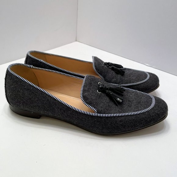 J. Crew Charlie Loafers in Gray Wool Flannel with Black Patent Tassels Sz. 6.5 - Picture 10 of 10